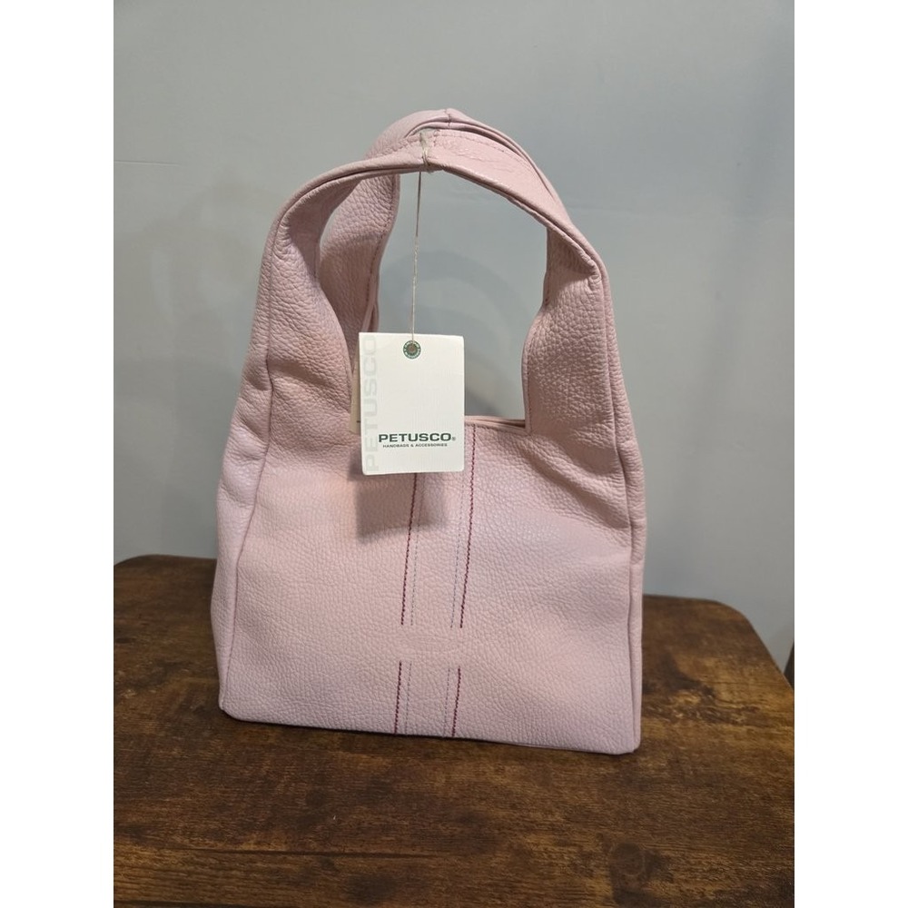 Petusco Handbag Pink Pebbled Genuine Leather Hobo Tote Bag Made In Spain NWT